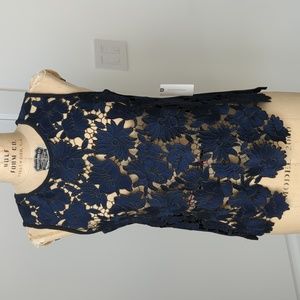 Navy and black lace front sleeveless top